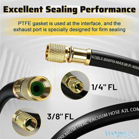 HV1S - خرطوم مكنسة HVAC مقاس 3/8 بوصة، متوافق مع A2L، تركيبات SAE مقاس 3/8 بوصة إلى 1/4 بوصة، 800 رطل لكل بوصة مربعة تعمل بضغط انفجار 4000 رطل لكل بوصة مربعة، خرطوم عالي التدفق معتمد بالفراغ in Kuwait