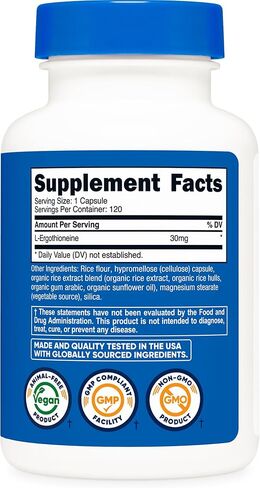 Nutricost L-Ergothioneine Supplement 30mg Per Serving, 120 Capsules for 120 Servings Per Bottle - Mushroom Derived Amino Acid, Vegan, GMO-Free, Gluten-Free in Saudi Arabia