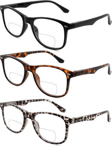 HIYANJN 3 Pack Bifocal Reading Glasses For Women Men Blue Light Computer Readers Clear Top Oval Frame With Spring Hinger in Saudi Arabia
