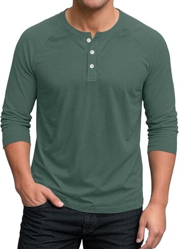 Shirts for Men 3/4 Length Sleeve Polo Neck T-Shirt Casual Solid Loose Fit Oversized Blouses Workout Tee in Saudi Arabia
