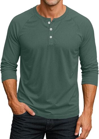 Shirts for Men 3/4 Length Sleeve Polo Neck T-Shirt Casual Solid Loose Fit Oversized Blouses Workout Tee in Saudi Arabia