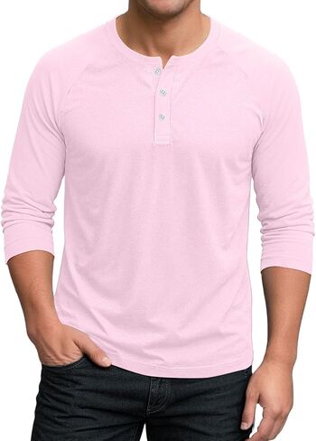 Shirts for Men 3/4 Length Sleeve Polo Neck T-Shirt Casual Solid Loose Fit Oversized Blouses Workout Tee in Saudi Arabia