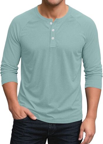 Shirts for Men 3/4 Length Sleeve Polo Neck T-Shirt Casual Solid Loose Fit Oversized Blouses Workout Tee in Saudi Arabia