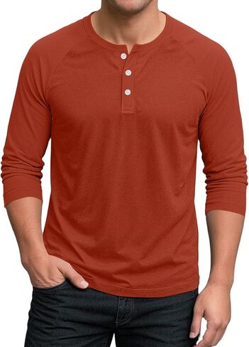 Shirts for Men 3/4 Length Sleeve Polo Neck T-Shirt Casual Solid Loose Fit Oversized Blouses Workout Tee in Saudi Arabia