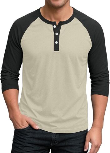 Shirts for Men 3/4 Length Sleeve Polo Neck T-Shirt Casual Blocked Color Loose Fit Oversized Blouses Workout Tee in Saudi Arabia