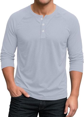 Shirts for Men 3/4 Length Sleeve Polo Neck T-Shirt Casual Solid Loose Fit Oversized Blouses Workout Tee in Saudi Arabia