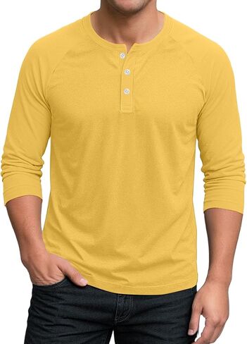 Shirts for Men 3/4 Length Sleeve Polo Neck T-Shirt Casual Solid Loose Fit Oversized Blouses Workout Tee in Saudi Arabia