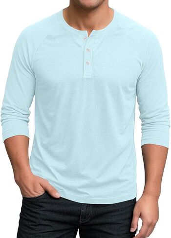 Shirts for Men 3/4 Length Sleeve Polo Neck T-Shirt Casual Solid Loose Fit Oversized Blouses Workout Tee in Saudi Arabia