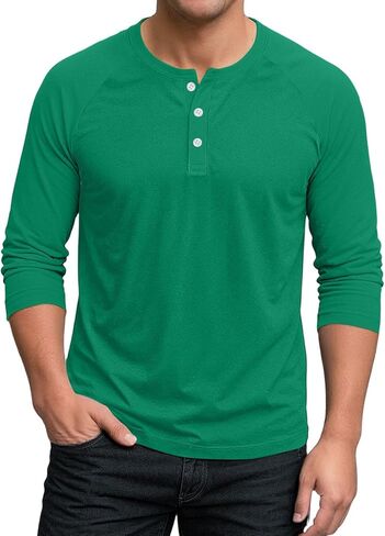 Shirts for Men 3/4 Length Sleeve Polo Neck T-Shirt Casual Solid Loose Fit Oversized Blouses Workout Tee in Saudi Arabia