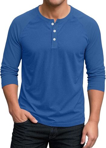 Shirts for Men 3/4 Length Sleeve Polo Neck T-Shirt Casual Solid Loose Fit Oversized Blouses Workout Tee in Saudi Arabia