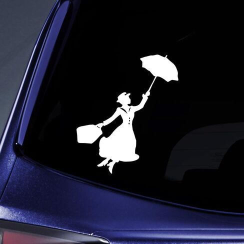 Bargain Max Decals Poppins Silhouette Sticker Decal Notebook Car Laptop 5.5" (White) in Saudi Arabia