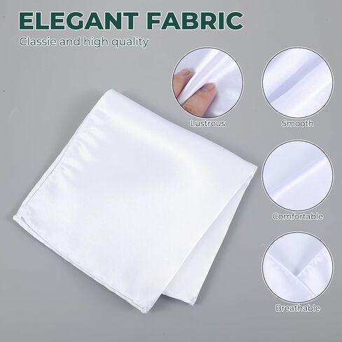 3 PCS White Silk Pocket Squares for Men, Satin Pocket Square for Men, Elegant Vegan Silk Handkerchief Set for Suits in Saudi Arabia