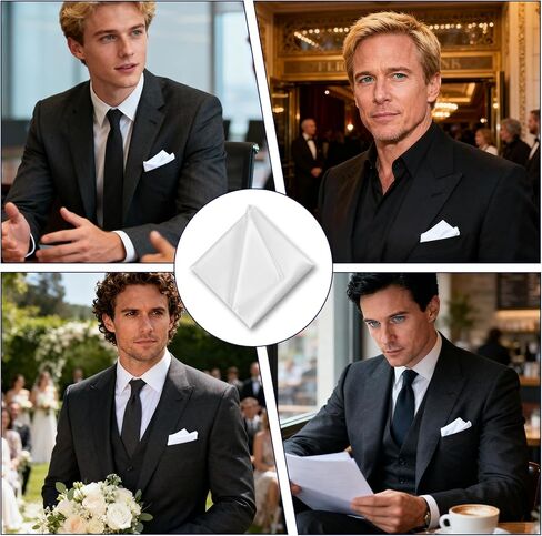 3 PCS White Silk Pocket Squares for Men, Satin Pocket Square for Men, Elegant Vegan Silk Handkerchief Set for Suits in Saudi Arabia