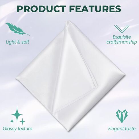 3 PCS White Silk Pocket Squares for Men, Satin Pocket Square for Men, Elegant Vegan Silk Handkerchief Set for Suits in Saudi Arabia