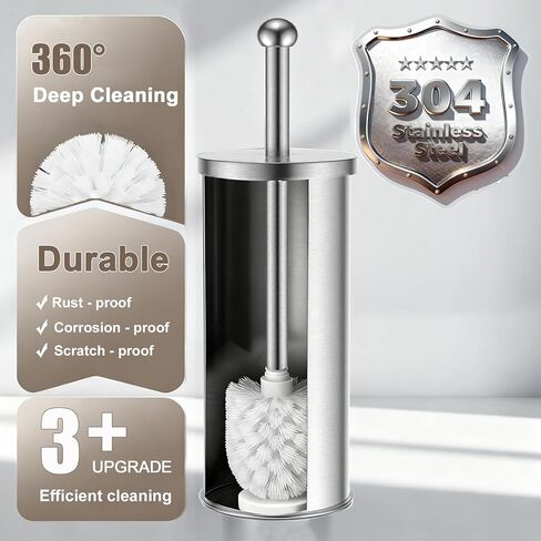 Toilet Brush and Holder Set: 304 Stainless Steel Toilet Bowl Brush for Bathroom Deep Cleaning,Removable Inner Bowl and Splash Protection,Compact and Durable (Silver) in Saudi Arabia