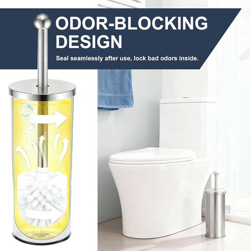Toilet Brush and Holder Set: 304 Stainless Steel Toilet Bowl Brush for Bathroom Deep Cleaning,Removable Inner Bowl and Splash Protection,Compact and Durable (Silver) in Saudi Arabia