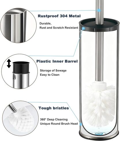 Toilet Brush and Holder Set: 304 Stainless Steel Toilet Bowl Brush for Bathroom Deep Cleaning,Removable Inner Bowl and Splash Protection,Compact and Durable (Silver) in Saudi Arabia