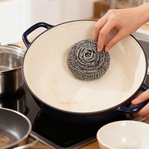 6-Pack Stainless Steel Scourers Heavy Duty Scrubber Pads 6cm x 2.5cm Metal Scouring Pads for Kitchen Cookware Grills Pans Oven Rust-Resistant Multipurpose Cleaning Pads for Tough Grease Burnt On Food in Saudi Arabia