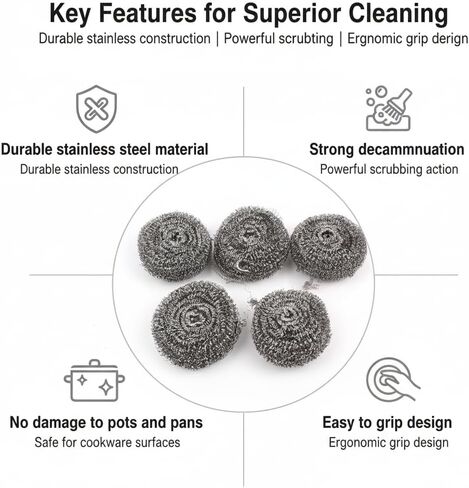 6-Pack Stainless Steel Scourers Heavy Duty Scrubber Pads 6cm x 2.5cm Metal Scouring Pads for Kitchen Cookware Grills Pans Oven Rust-Resistant Multipurpose Cleaning Pads for Tough Grease Burnt On Food in Saudi Arabia
