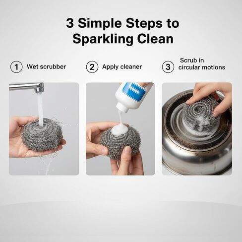 6-Pack Stainless Steel Scourers Heavy Duty Scrubber Pads 6cm x 2.5cm Metal Scouring Pads for Kitchen Cookware Grills Pans Oven Rust-Resistant Multipurpose Cleaning Pads for Tough Grease Burnt On Food in Saudi Arabia