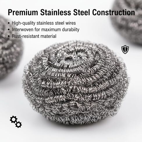 6-Pack Stainless Steel Scourers Heavy Duty Scrubber Pads 6cm x 2.5cm Metal Scouring Pads for Kitchen Cookware Grills Pans Oven Rust-Resistant Multipurpose Cleaning Pads for Tough Grease Burnt On Food in Saudi Arabia