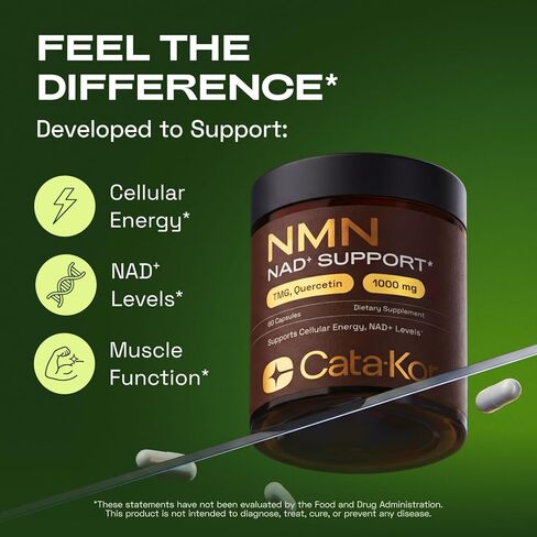 NMN Supplement 1000mg – 4-in-1 NAD Supplement with Quercetin | TMG | Resveratrol – NMNH Alternative – Supports Cellular Energy & NAD+ Levels – 60 Capsules – Third-Party Tested (1 Pack) in Saudi Arabia