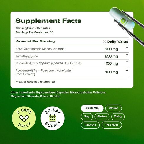 NMN Supplement 1000mg – 4-in-1 NAD Supplement with Quercetin | TMG | Resveratrol – NMNH Alternative – Supports Cellular Energy & NAD+ Levels – 60 Capsules – Third-Party Tested (1 Pack) in Saudi Arabia