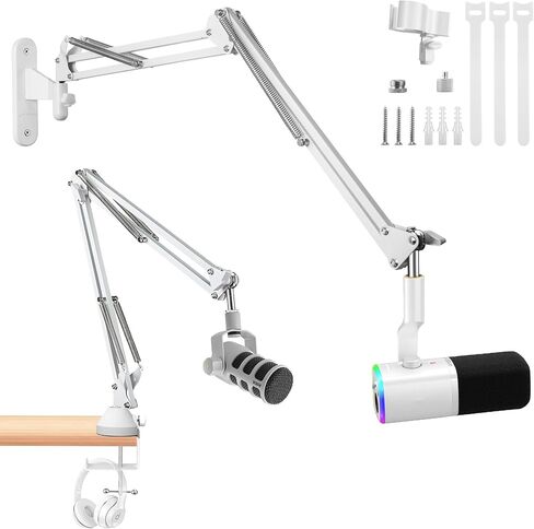 حامل ميكروفون أبيض مثبت على الحائط وذراع ميكروفون على سطح المكتب متوافق مع Shure FIFINE Blue Yeti وRazer وHyperX Mic Kit للبث والبودكاست والبث والألعاب in Saudi Arabia