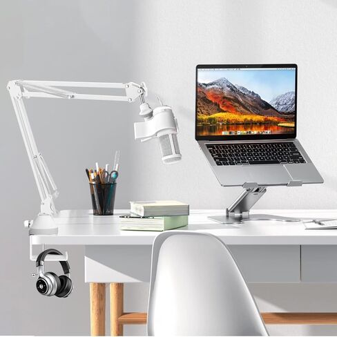 حامل ميكروفون أبيض مثبت على الحائط وذراع ميكروفون على سطح المكتب متوافق مع Shure FIFINE Blue Yeti وRazer وHyperX Mic Kit للبث والبودكاست والبث والألعاب in Saudi Arabia