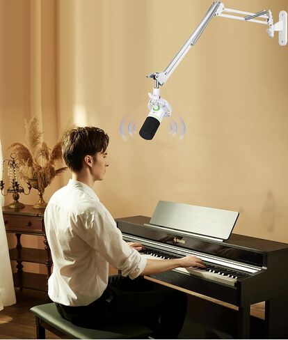 حامل ميكروفون أبيض مثبت على الحائط وذراع ميكروفون على سطح المكتب متوافق مع Shure FIFINE Blue Yeti وRazer وHyperX Mic Kit للبث والبودكاست والبث والألعاب in Saudi Arabia