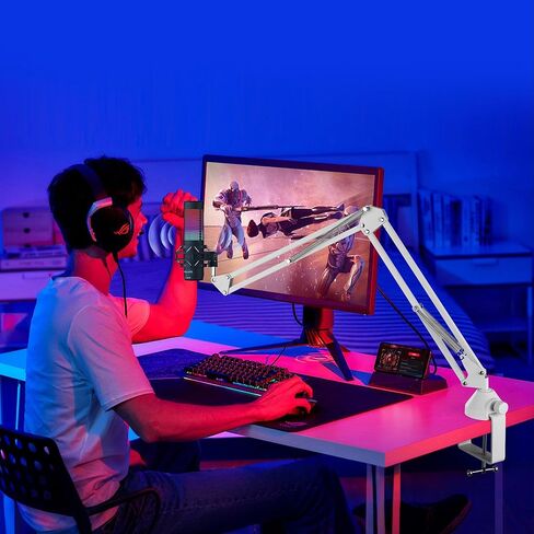 حامل ميكروفون أبيض مثبت على الحائط وذراع ميكروفون على سطح المكتب متوافق مع Shure FIFINE Blue Yeti وRazer وHyperX Mic Kit للبث والبودكاست والبث والألعاب in Saudi Arabia