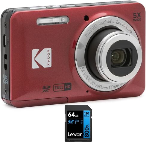 مجموعة الكاميرا الرقمية Kodak FZ55BL PIXPRO باللون الأزرق مع بطاقة ذاكرة Lexar 64 جيجابايت عالية الأداء 800x UHS-I SDHC من السلسلة الزرقاء in Kuwait