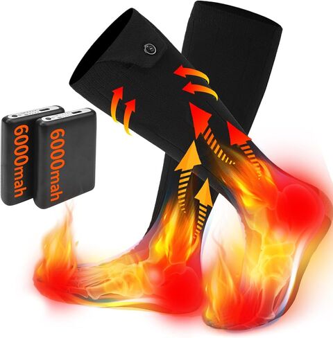 Electric Heated Socks for Men Women with 5V 5000mah Battery Foot Warmer 360° Toe Heating Electric Socks with 4 Levels Heat Settings Suitable for Outdoor Skiing, Winter Camping, Hiking (Black) (Black) in Saudi Arabia