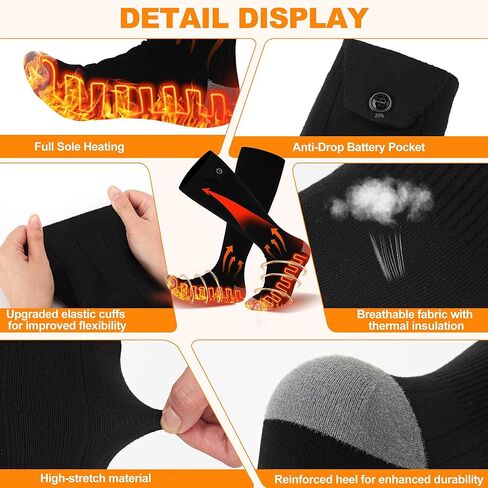 Electric Heated Socks for Men Women with 5V 5000mah Battery Foot Warmer 360° Toe Heating Electric Socks with 4 Levels Heat Settings Suitable for Outdoor Skiing, Winter Camping, Hiking (Black) (Black) in Saudi Arabia