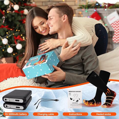 Electric Heated Socks for Men Women with 5V 5000mah Battery Foot Warmer 360° Toe Heating Electric Socks with 4 Levels Heat Settings Suitable for Outdoor Skiing, Winter Camping, Hiking (Black) (Black) in Saudi Arabia