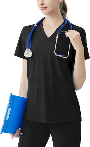 Scrub Tops for Women V-Neck Classic Fit with Two Pockets for Medical Uniforms Four-Way Stretch, Anti-Wrinkle in Saudi Arabia
