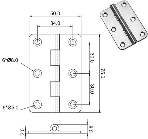 304 Stainless Steel Six-Hole Loose-Leaf Mechanical Door Folding Hinge 1Pcs in Saudi Arabia