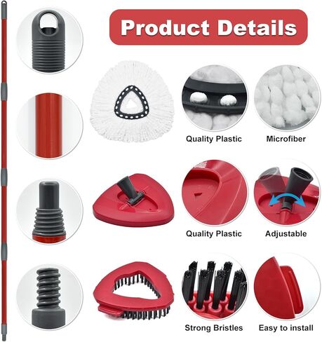 Mop Replacement for Ocedar, Mop for O Cedar, Replacement Mop for O Cedar Spin Mop Contains 4-Section Mop Handle 2 Mop Replace Head 1 Mop Base 1 Scrubber Mop Head for O-Cedar Spin Mop in Saudi Arabia