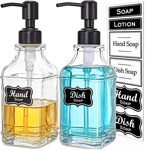 JASAI 2Pack Glass Soap Dispenser with Black Rust Proof Pump, Refillable Dish Soap Dispenser with for Kitchen and Bathroom. in Saudi Arabia