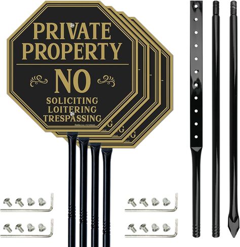 Faittoo Large Private Property No Soliciting Sign for House No Trespassing Sign with 54" Metal Thick Stake, 12"x12" Rust Free Heavy Aluminum, Reflective, Fade Resistant, Easy to Mount, Outdoor Use in Saudi Arabia