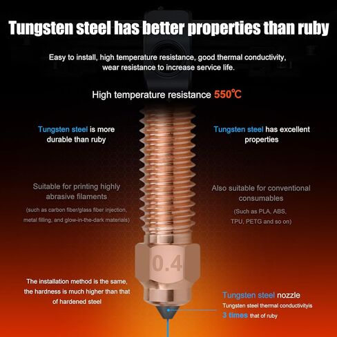 Tungsten Carbide k1c Nozzle, Unicorn Quick-Swap Tungsten Steel K1C 0.4mm Nozzles for Creality K1C Ender 3 V3 Ender 3 V3 Plus 3D Printer Parts Accessories in Saudi Arabia