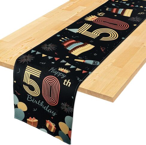 Vintage 50th Birthday Table Runner 72 Inch Long Happy 50th Birthday Table Runner for 50 Years Old Party Supplies Retro Non-Slip Linen Kitchen Dining Decoration for Men Women Anniversary Party Decor in Saudi Arabia