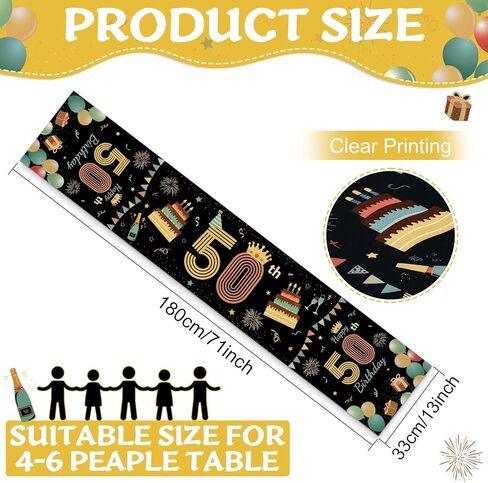 Vintage 50th Birthday Table Runner 72 Inch Long Happy 50th Birthday Table Runner for 50 Years Old Party Supplies Retro Non-Slip Linen Kitchen Dining Decoration for Men Women Anniversary Party Decor in Saudi Arabia