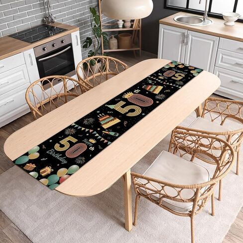 Vintage 50th Birthday Table Runner 72 Inch Long Happy 50th Birthday Table Runner for 50 Years Old Party Supplies Retro Non-Slip Linen Kitchen Dining Decoration for Men Women Anniversary Party Decor in Saudi Arabia