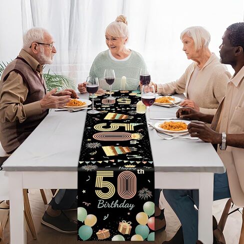 Vintage 50th Birthday Table Runner 72 Inch Long Happy 50th Birthday Table Runner for 50 Years Old Party Supplies Retro Non-Slip Linen Kitchen Dining Decoration for Men Women Anniversary Party Decor in Saudi Arabia