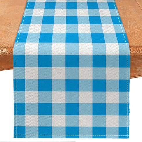 Buffalo Plaid Table Runner, Linen Check Dining Table Decoration, White Multi-Color Pattern, Indoor Outdoor Home Decor, 13 x 72 Inch (Rainbow, 13 x 72 Inch) in Saudi Arabia