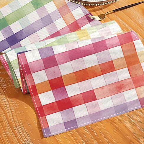 Buffalo Plaid Table Runner, Linen Check Dining Table Decoration, White Multi-Color Pattern, Indoor Outdoor Home Decor, 13 x 72 Inch (Rainbow, 13 x 72 Inch) in Saudi Arabia