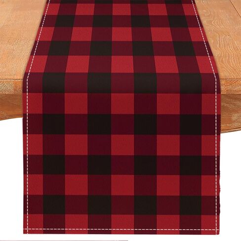 Buffalo Plaid Table Runner, Linen Check Dining Table Decoration, White Multi-Color Pattern, Indoor Outdoor Home Decor, 13 x 72 Inch (Rainbow, 13 x 72 Inch) in Saudi Arabia