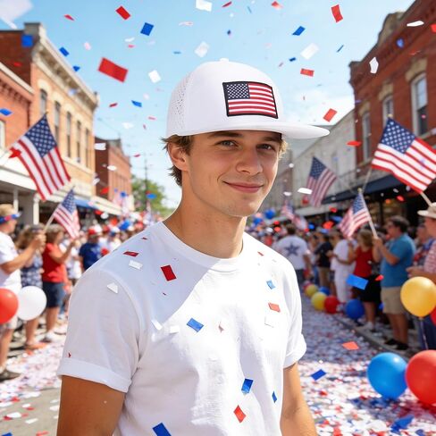 American Flag Baseball Cap, Flat Bill Brim Hat for Men Women, Patriotic Mesh Snapback Hats in Saudi Arabia