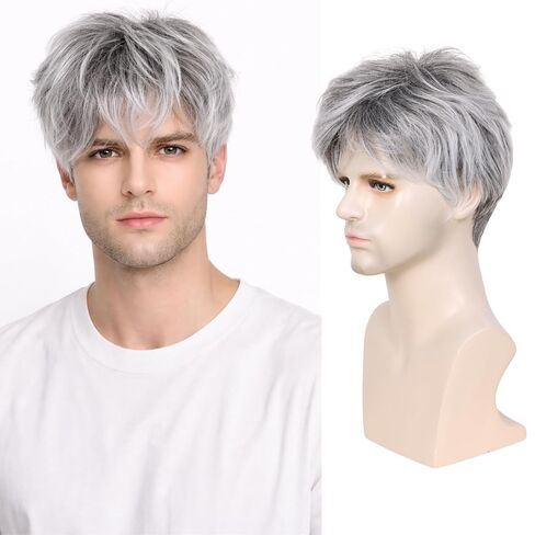 Creamily Mens Wig Short Hair, Mens Hair Replacement Wigs Mens's Black Wig for Men Hair Full Wig for Male Guy Christmas Daily Wear in Kuwait